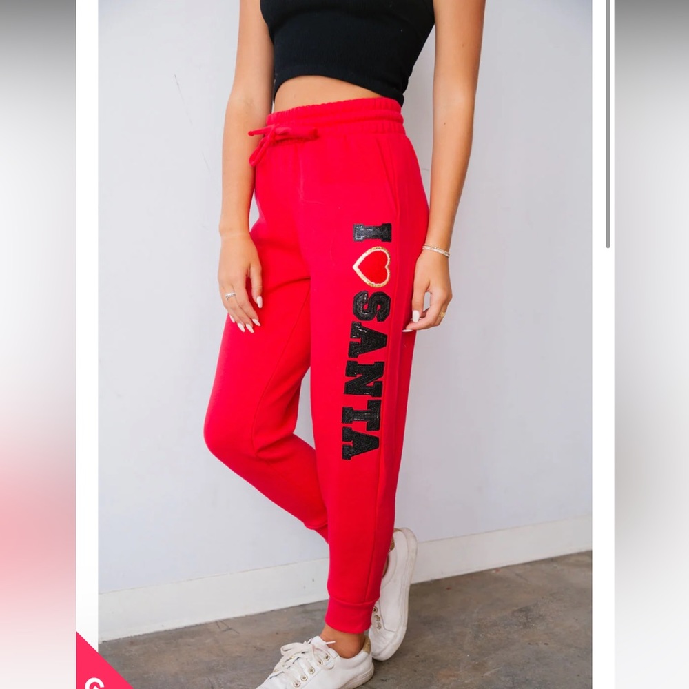 I HEART SANTA RED JOGGERS Size Small